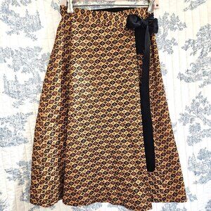 Size M Midi Wrap Around Skirt Vintage Fabric Brown NEW